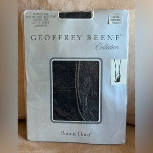 Vintage Geoffrey Beene Sz Small Black W/Gold Seamed Pantyhose